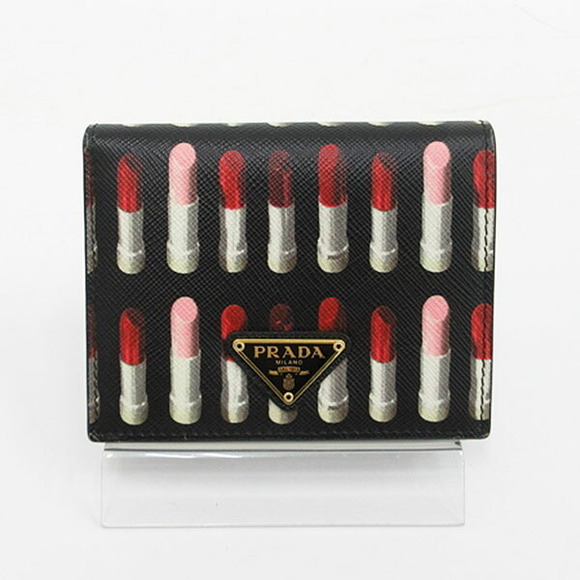 Prada Lipstick Black Wallet Saffiano Bifold - Picture 1 of 8